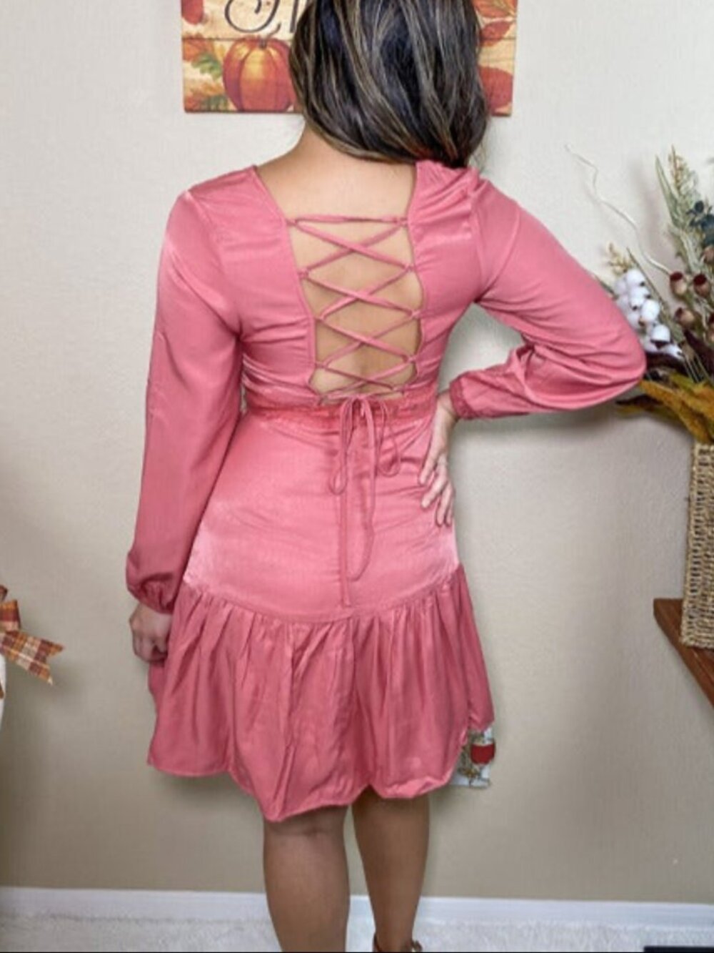 Long Sleeve Crochet Pink Midi Dress